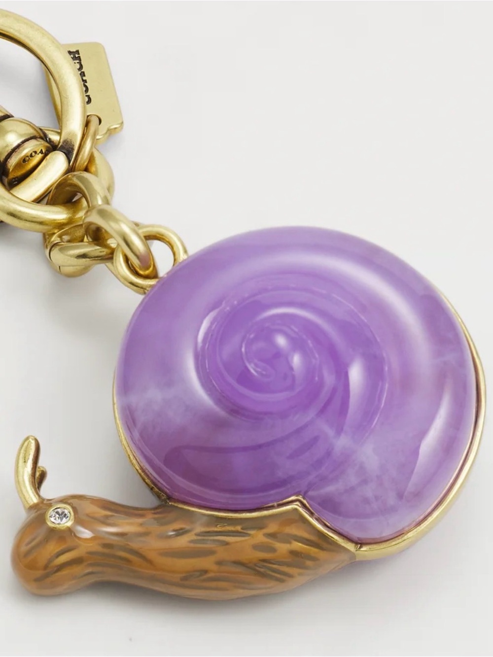Coach 3D Snail Bag Charm Key Chain Purple Shell Brass Dusty & Box Gift NWT
